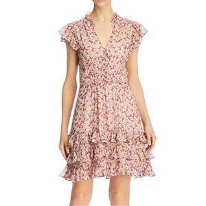 Rebecca Taylor Lucia Floral Ruffle Tiered Mini Dress Pink Size 4